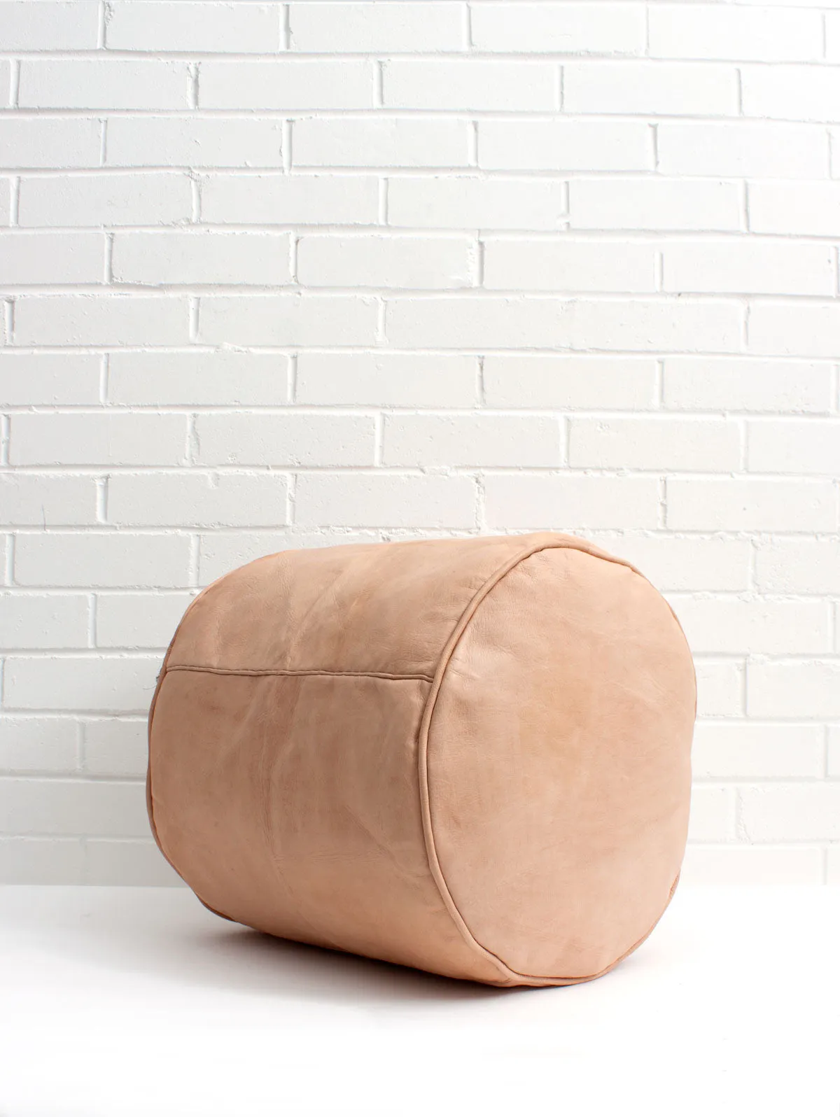 Moroccan Leather Plain Drum Pouffe, Natural (slight seconds)