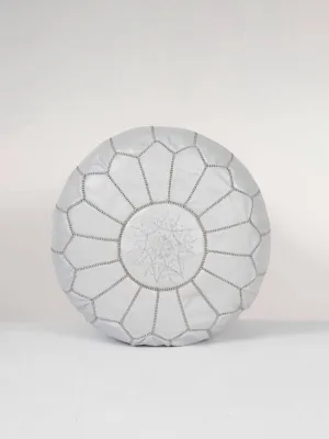 Moroccan Leather Pouffe, Grey