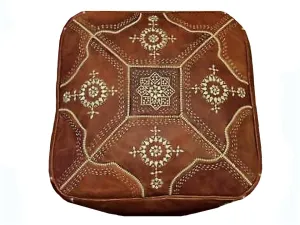 Moroccan Leather Tile Ottoman - Square - Tan