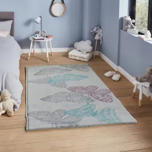 Open Butterfly Area Rug in Light Grey Background with Aqua, 80x150cm