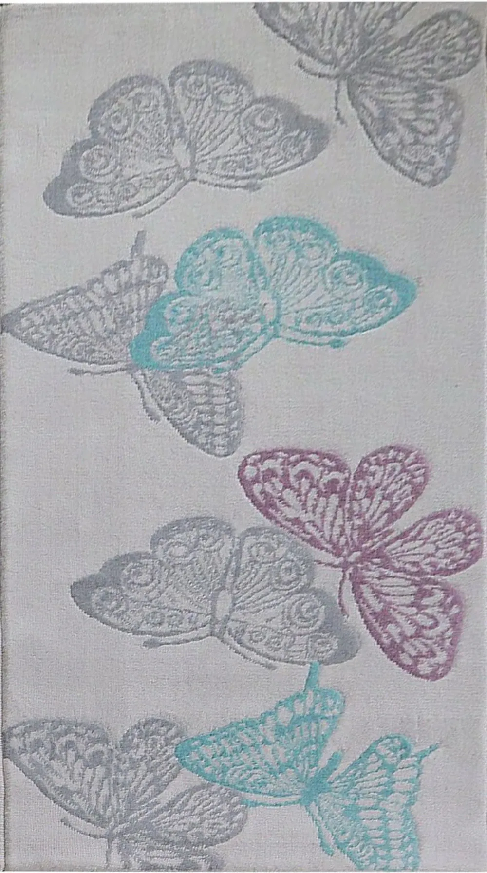 Open Butterfly Area Rug in Light Grey Background with Aqua, 80x150cm