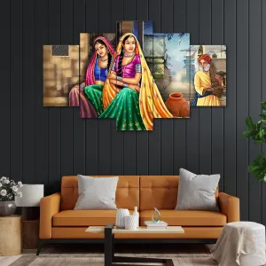 Perpetual Abstract Painting for Living Room - Set Of 5,3d Scenery and Rajasthani Painting for Wall Decoration Large Size with Frames for Wall Decor and Home Decoration, Hotel,Office (75 CM X 43) TL1