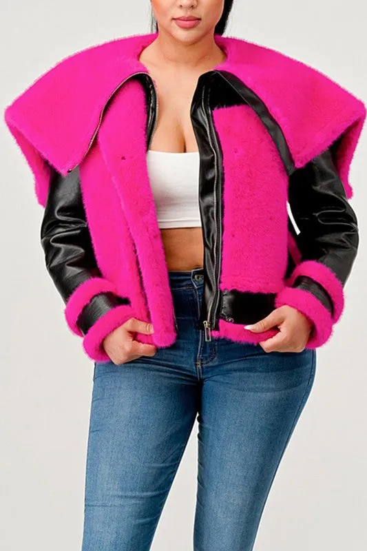 Pink Faux Fur Aviator Jacket