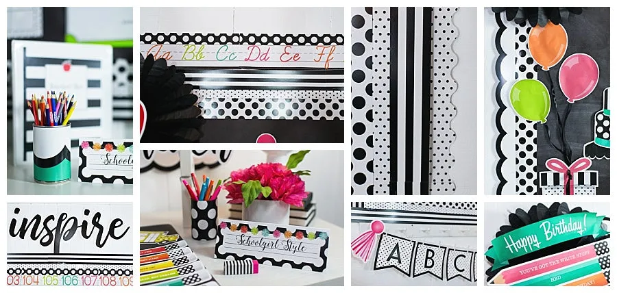 "Black, White & Stylish Brights" | Printable Classroom Decor Bundle | Printable Classroom Decor | Teacher Classroom Decor | Schoolgirl Style