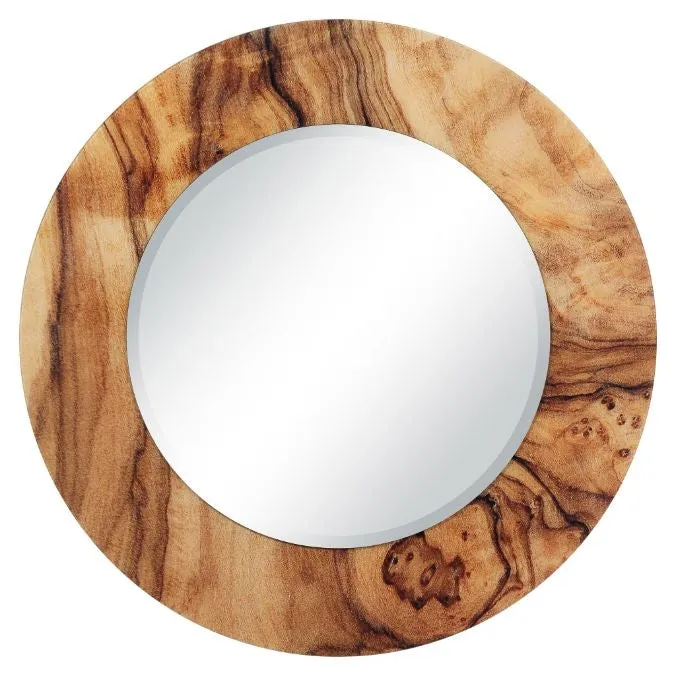 "Forest" Round Beveled Wall Mirror on Free Floating Reverse Printed Tempered Art Glass