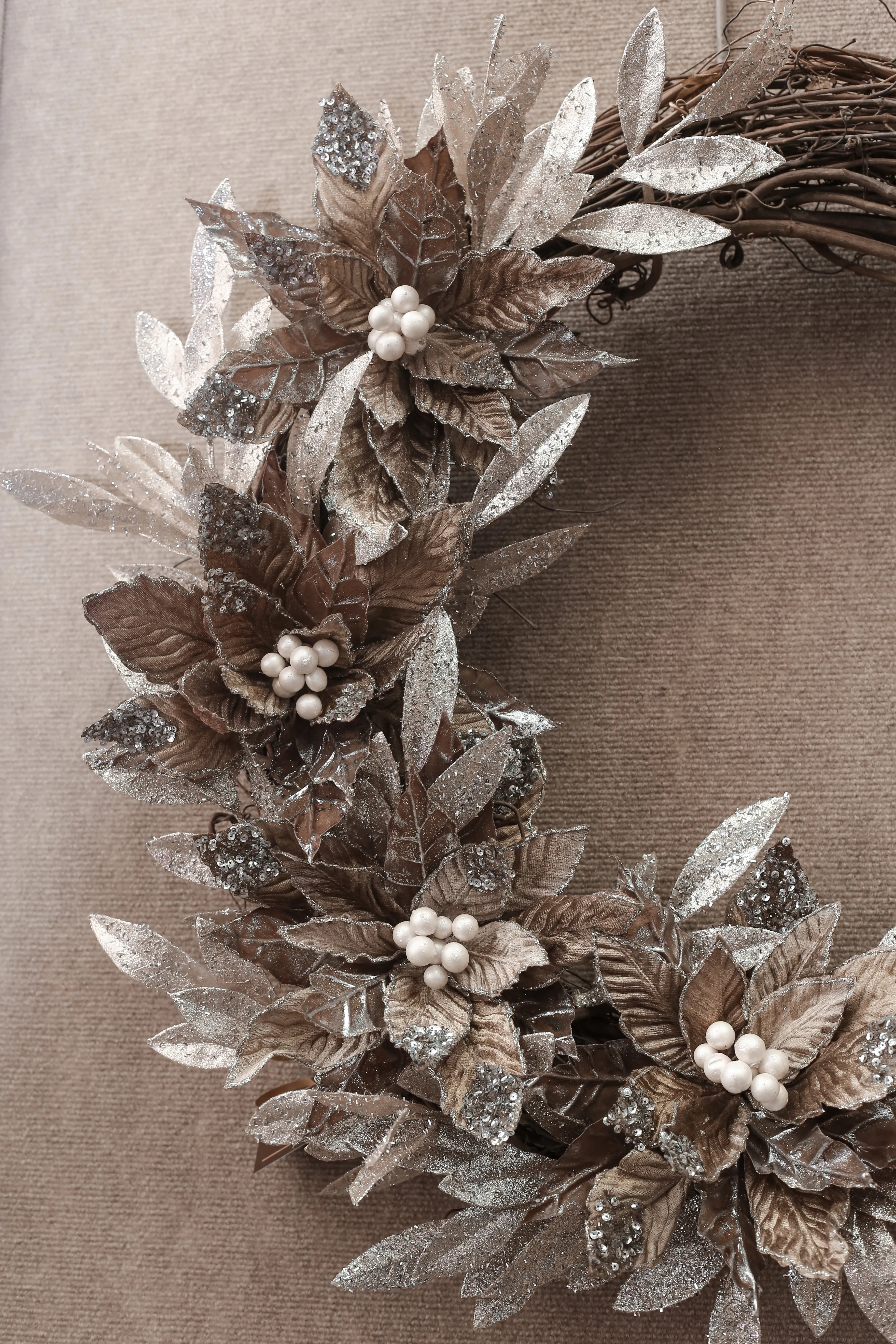 "Platinum Poinsettia" Holiday Wreath