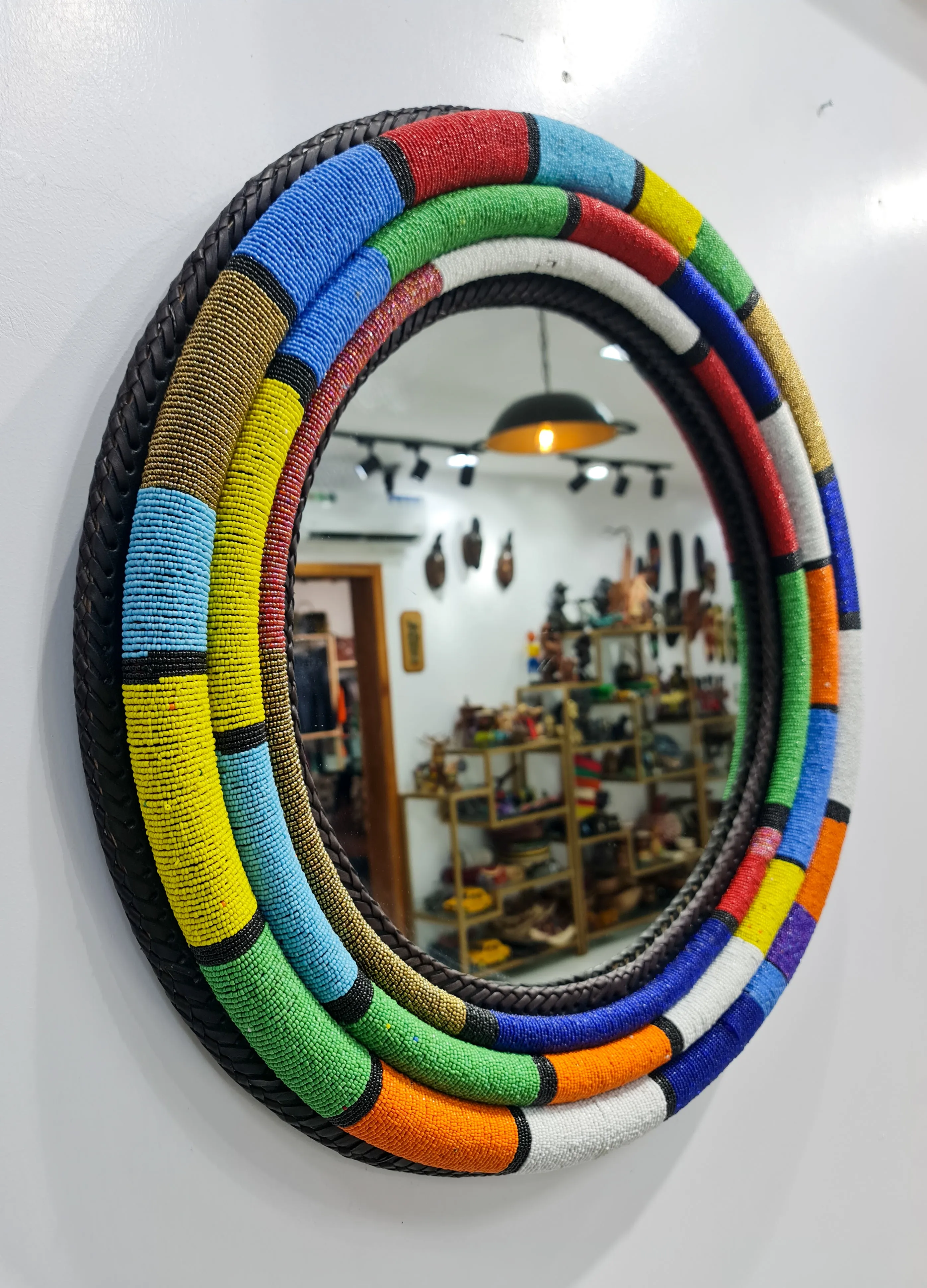 Rainbow   Black Strips Beaded Mirror Frame