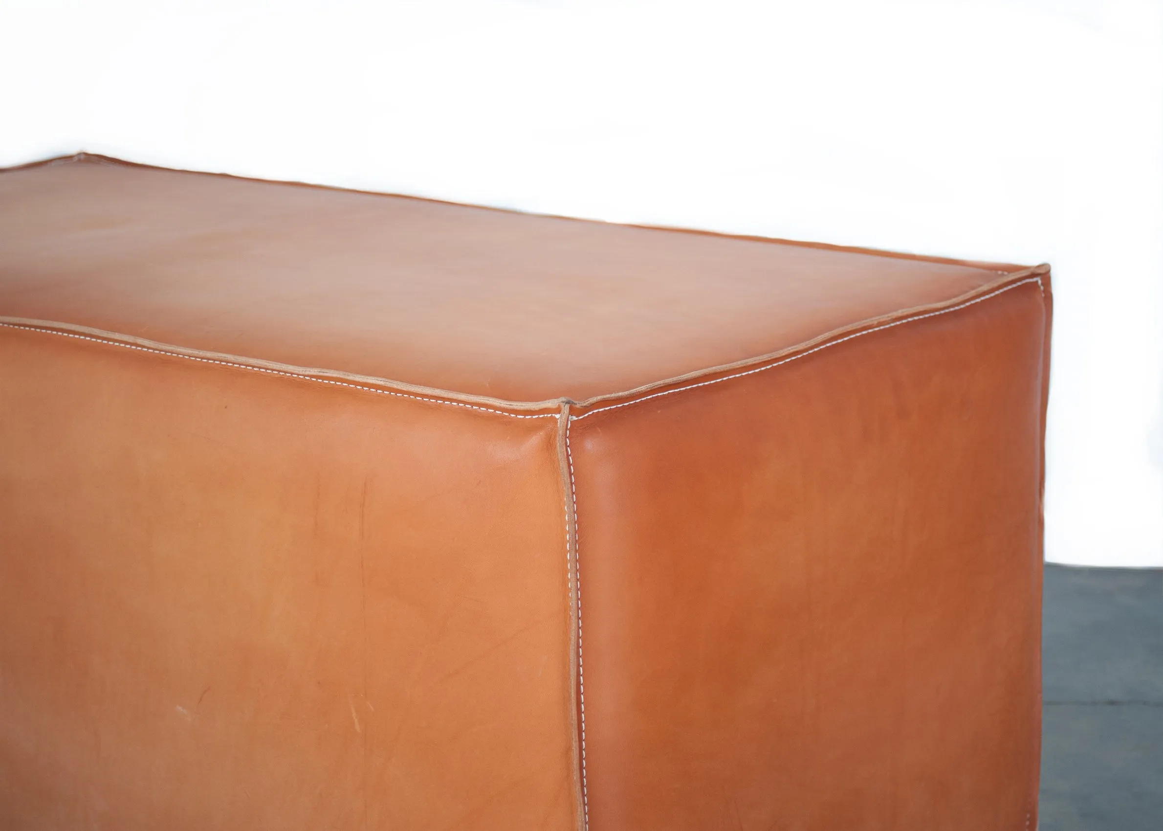 Saddle Leather Pouf - 42" Long