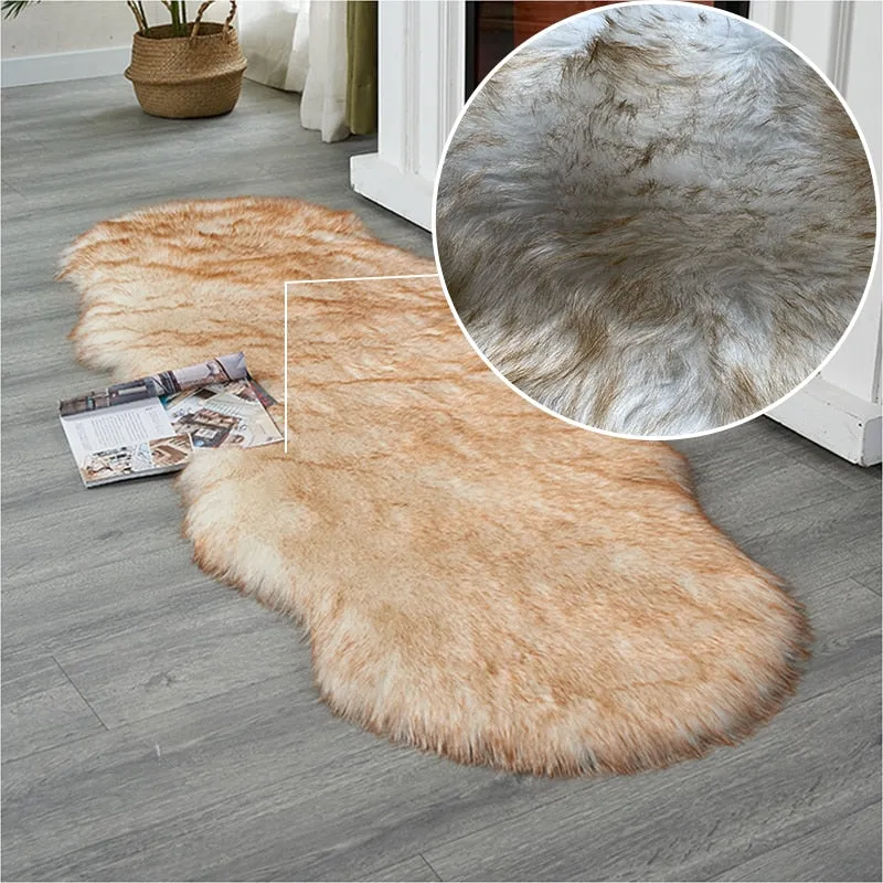 Soft camel coloured sheepskin style floor rug