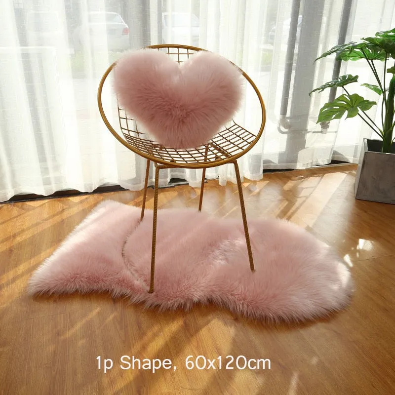 Soft pink fur sheepskin style area rug