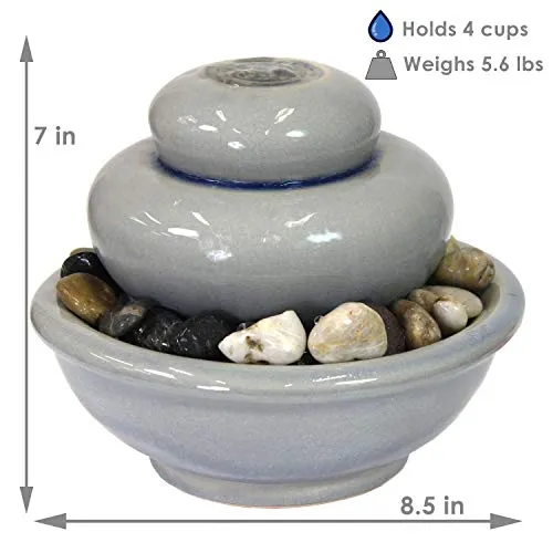 Sunnydaze Smooth Cascade Ceramic Indoor Tabletop Fountain - Inside Mini Desk Water Feature for Office, Bedroom, Dining Room, Bathroom and Kitchen - 7-Inch