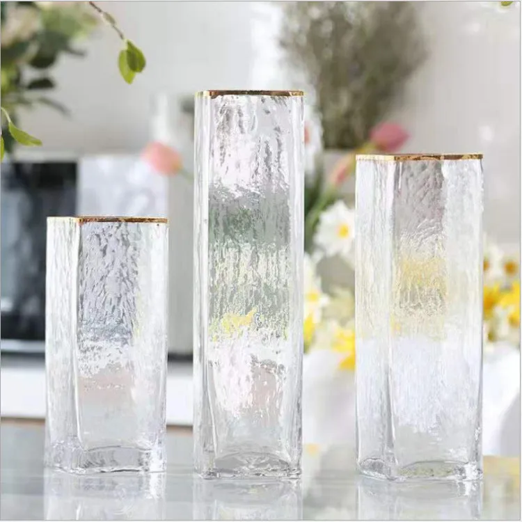 Textured Glass Gold Rimmed Vase