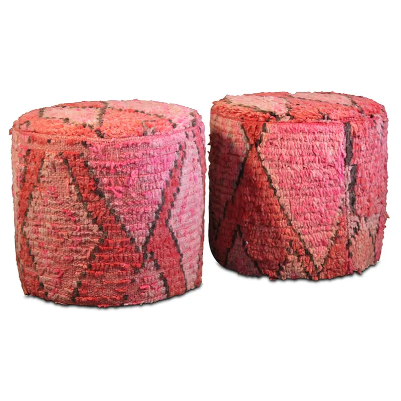 Vintage Pair of Upholstered Moroccan Poufs