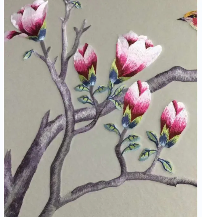 WallPaper Wall art Chinoiserie Peach Blossom painted Bird Embroidery Wall Decal 0102