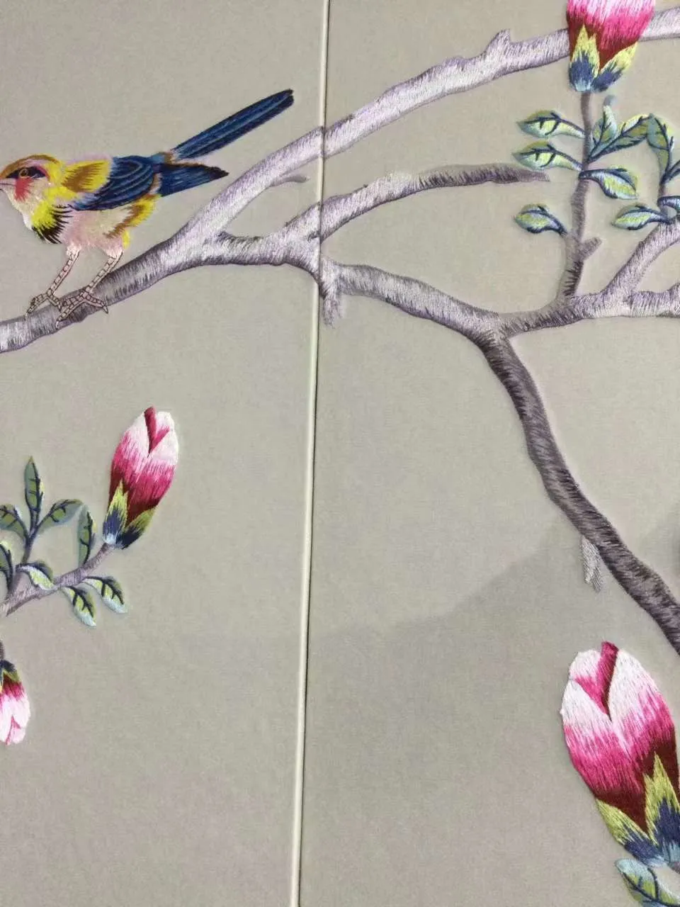 WallPaper Wall art Chinoiserie Peach Blossom painted Bird Embroidery Wall Decal 0102