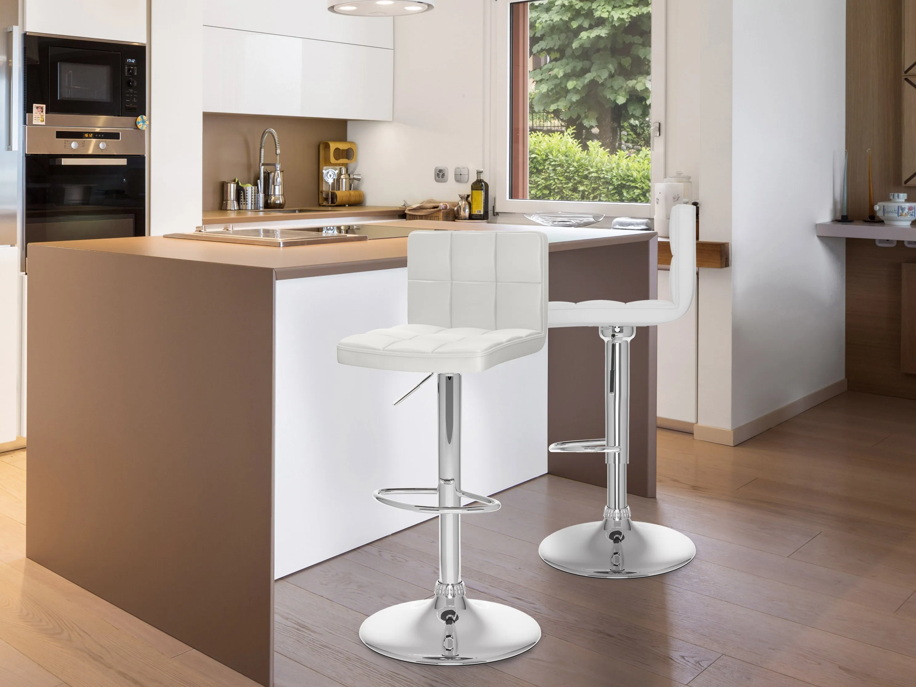 White Swivel Bar Stools, Set of 2