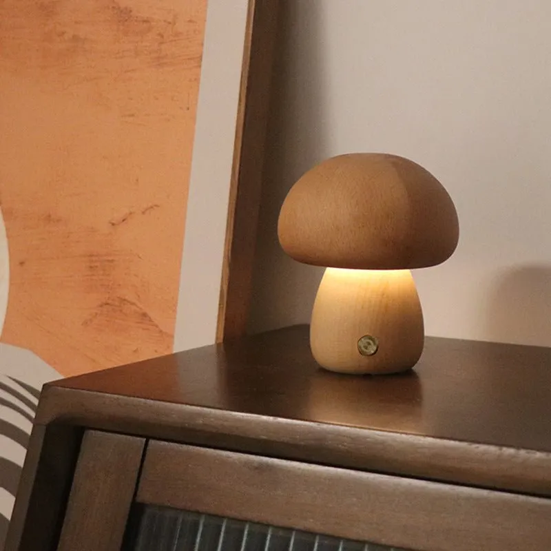 Wood Carved Mushroom Light