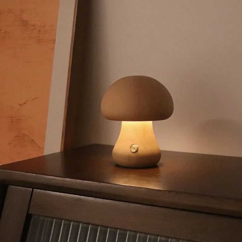 Wood Carved Mushroom Light