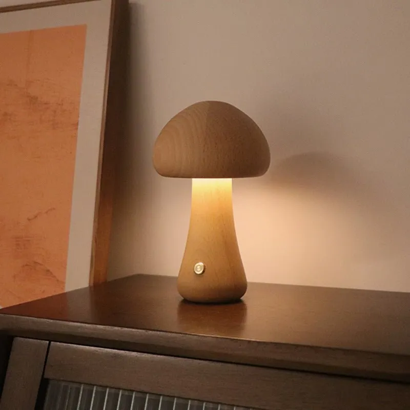 Wood Carved Mushroom Light