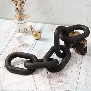 Wood Chain Link Decor 21 inch Wood Link Chain Decor, 5-Link Wood Knot Decor Boho, Hand Carved Chain Link Decor for Farmhouse Decor Coffee Table Decor Shelf Decor (Black)