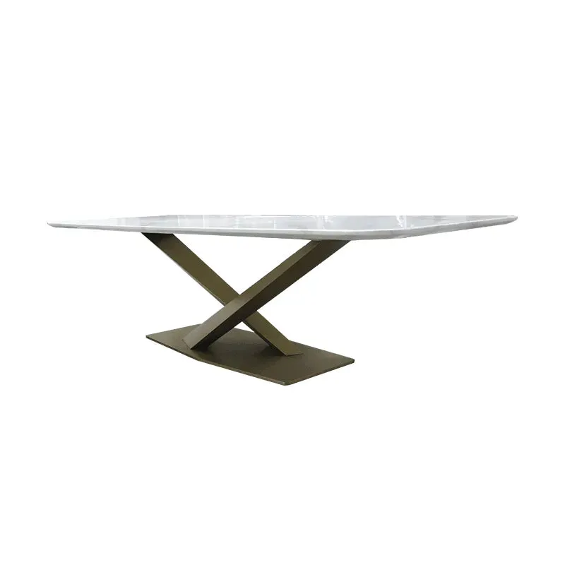 Wooden Twist Light Bronze Stainless Steel Marble Top Luxury Dining Table Modern Elegant Design for Contemporary Home Decor