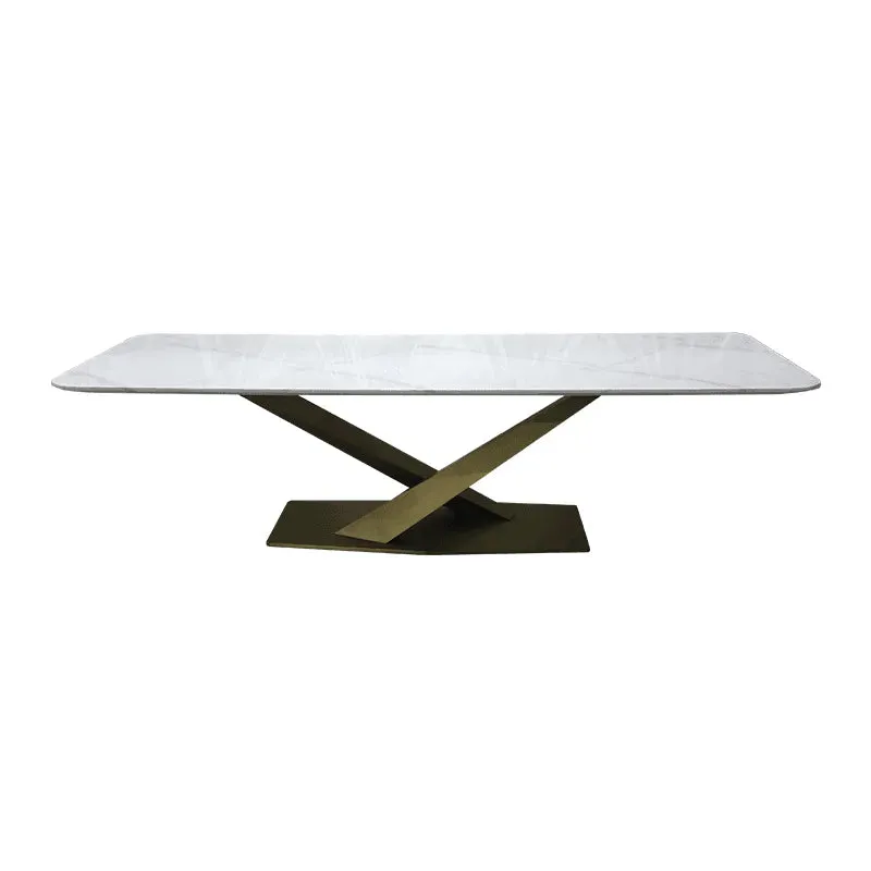 Wooden Twist Light Bronze Stainless Steel Marble Top Luxury Dining Table Modern Elegant Design for Contemporary Home Decor