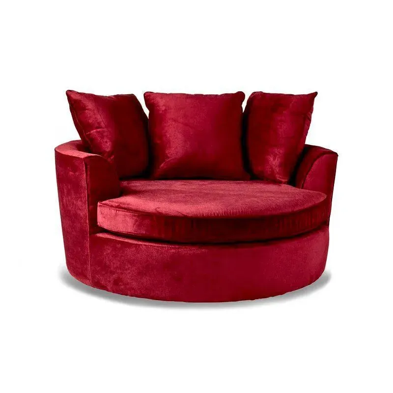 Wooden Twist Velvet Round Solid Wood Barrel Sofa Cuddle Chair ( Maroon )