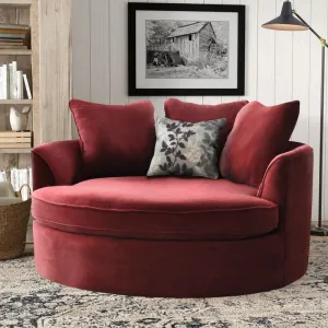 Wooden Twist Velvet Round Solid Wood Barrel Sofa Cuddle Chair ( Maroon )