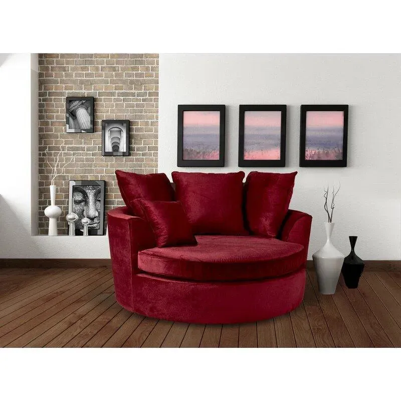 Wooden Twist Velvet Round Solid Wood Barrel Sofa Cuddle Chair ( Maroon )